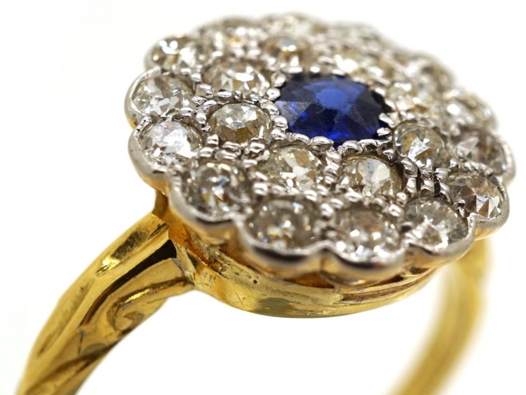 Edwardian Large Diamond & Sapphire Cluster Ring