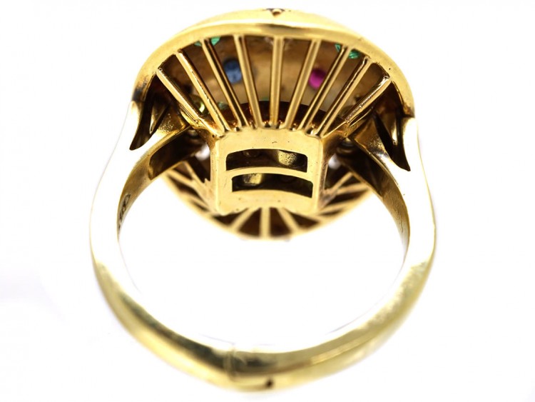 Multi Gem 18ct Gold Retro Ring