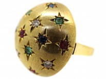 Multi Gem 18ct Gold Retro Ring