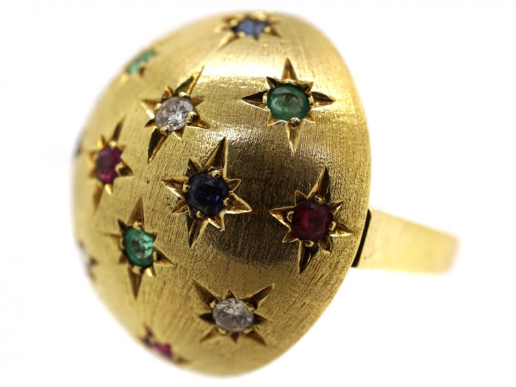 Multi Gem 18ct Gold Retro Ring