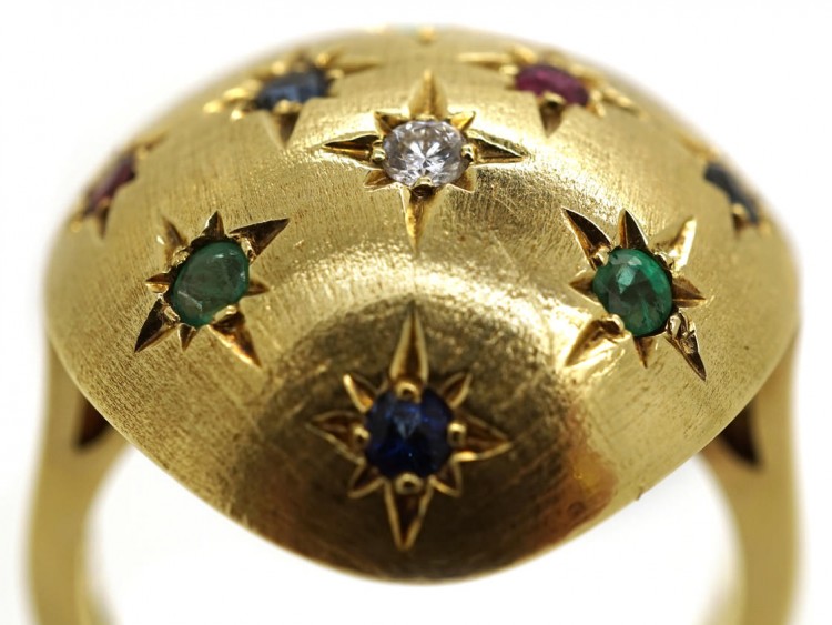 Multi Gem 18ct Gold Retro Ring