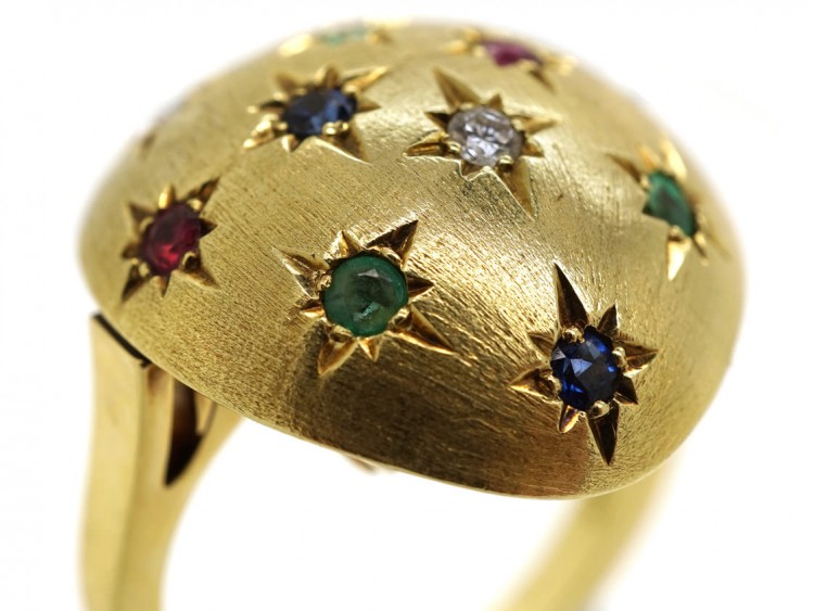 Multi Gem 18ct Gold Retro Ring