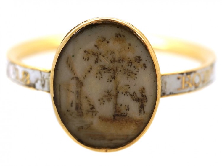 18ct Gold & White Enamel Georgian Memorial Ring