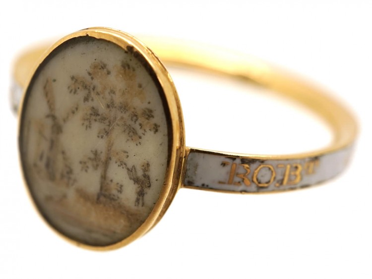 18ct Gold & White Enamel Georgian Memorial Ring