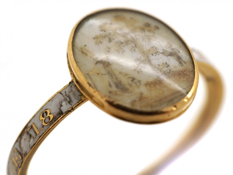 18ct Gold & White Enamel Georgian Memorial Ring