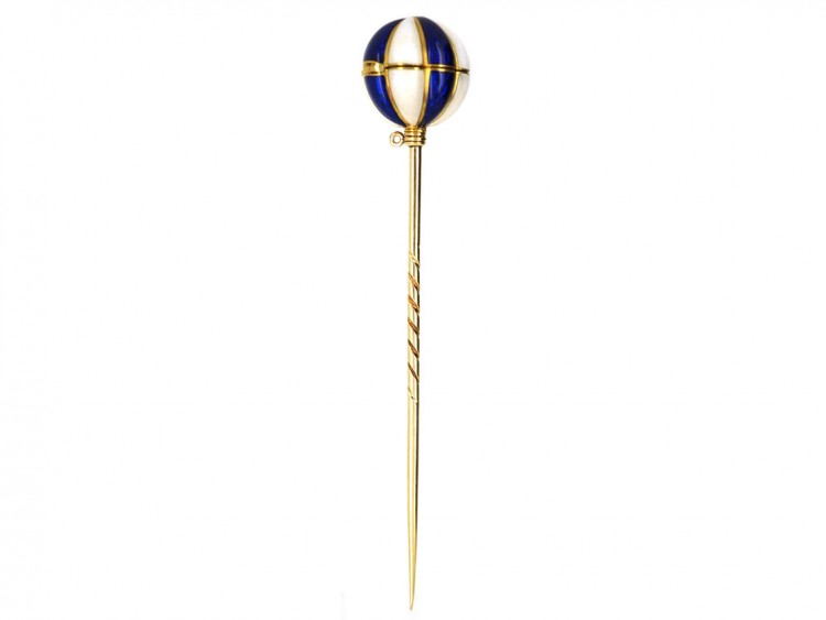 Victorian 18ct Gold , Blue ​& White Enamel Opening Balloon Stick Pin