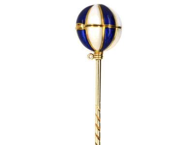 Victorian 18ct Gold , Blue ​& White Enamel Opening Balloon Stick Pin