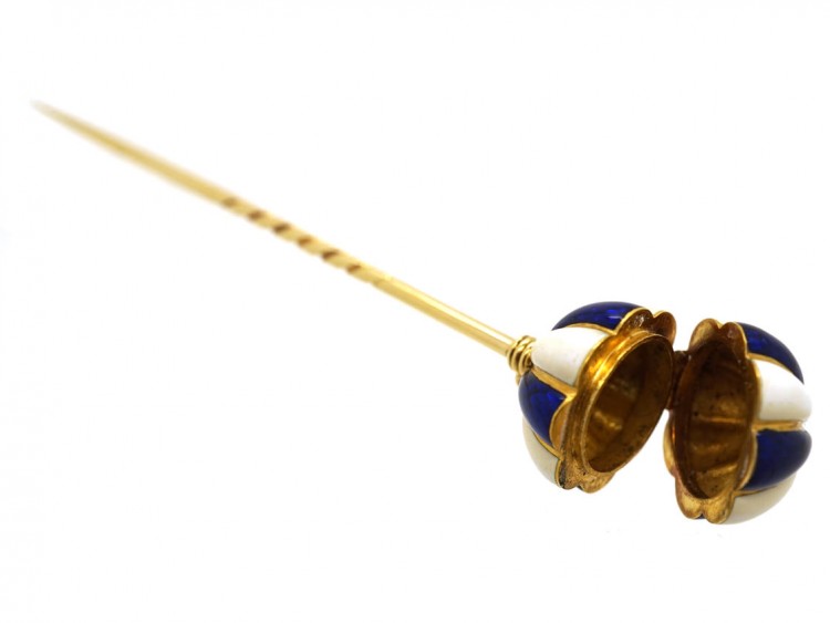 Victorian 18ct Gold , Blue ​& White Enamel Opening Balloon Stick Pin