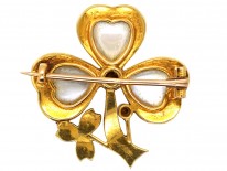 Edwardian 15ct Gold Three Leaf Clover Moonstone ​& Split Pearl Brooch