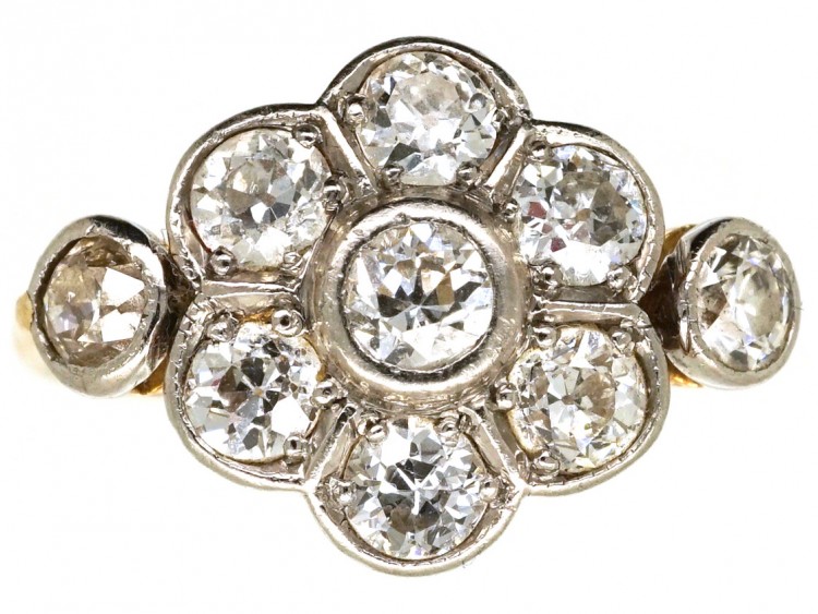 Edwardian Diamond Cluster Ring With Diamond Set Shoulders