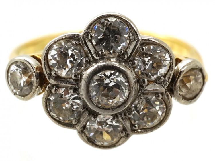 Edwardian Diamond Cluster Ring With Diamond Set Shoulders