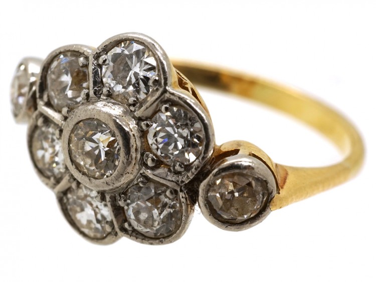 Edwardian Diamond Cluster Ring With Diamond Set Shoulders