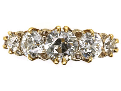 Victorian 18ct Gold Carved Half Hoop Five Stone Diamond Ring