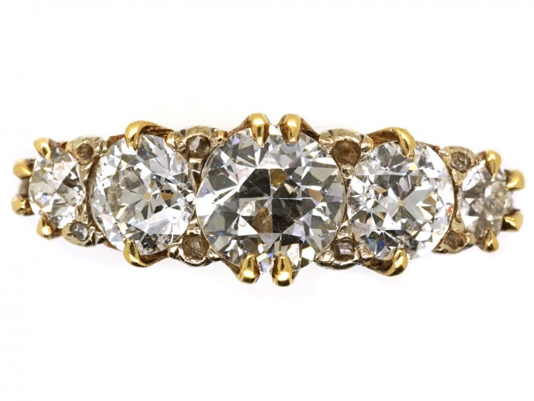 Victorian 18ct Gold Carved Half Hoop Five Stone Diamond Ring