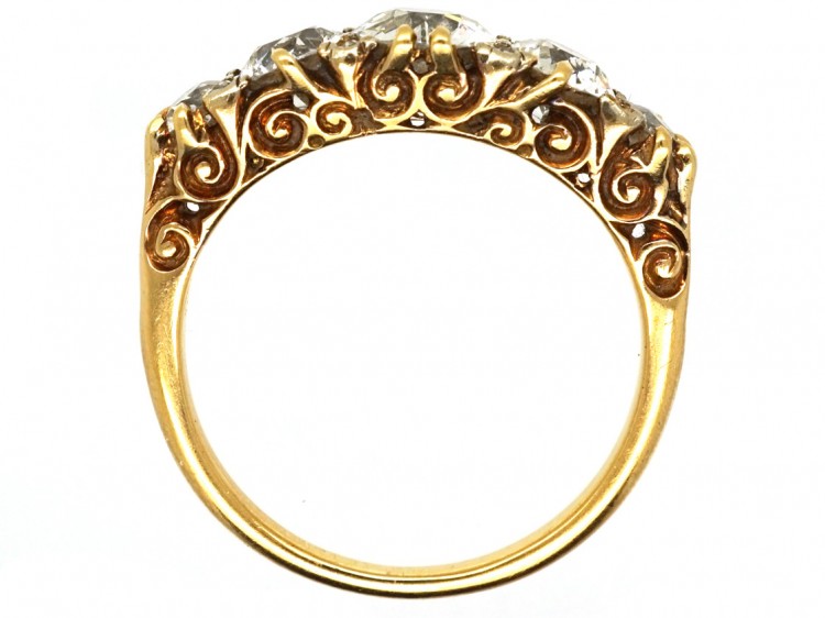 Victorian 18ct Gold Carved Half Hoop Five Stone Diamond Ring