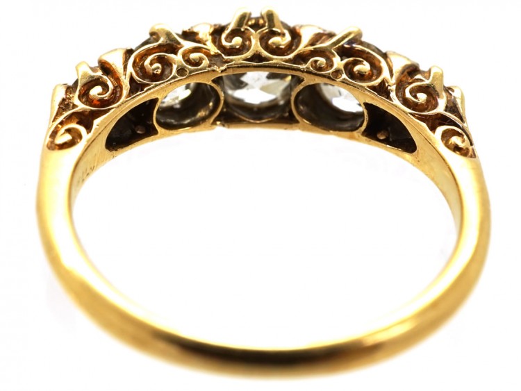 Victorian 18ct Gold Carved Half Hoop Five Stone Diamond Ring