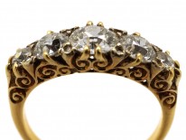 Victorian 18ct Gold Carved Half Hoop Five Stone Diamond Ring