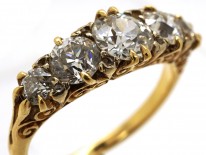 Victorian 18ct Gold Carved Half Hoop Five Stone Diamond Ring
