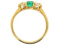 Victorian 18ct Gold, Emerald ​& Diamond Three Stone Ring