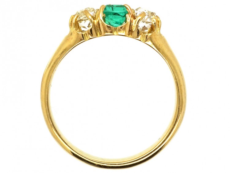 Victorian 18ct Gold, Emerald ​& Diamond Three Stone Ring