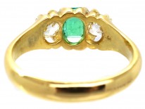 Victorian 18ct Gold, Emerald ​& Diamond Three Stone Ring