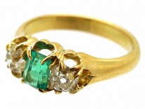 Victorian 18ct Gold, Emerald ​& Diamond Three Stone Ring