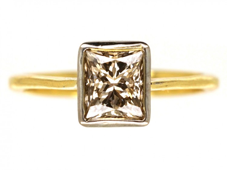 18ct Gold Rectangular Cognac Diamond Ring