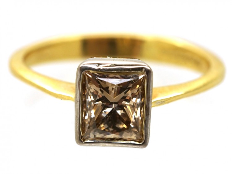 18ct Gold Rectangular Cognac Diamond Ring