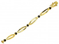 French Art Deco 18ct Gold ​& Cabochon Sapphire Bracelet