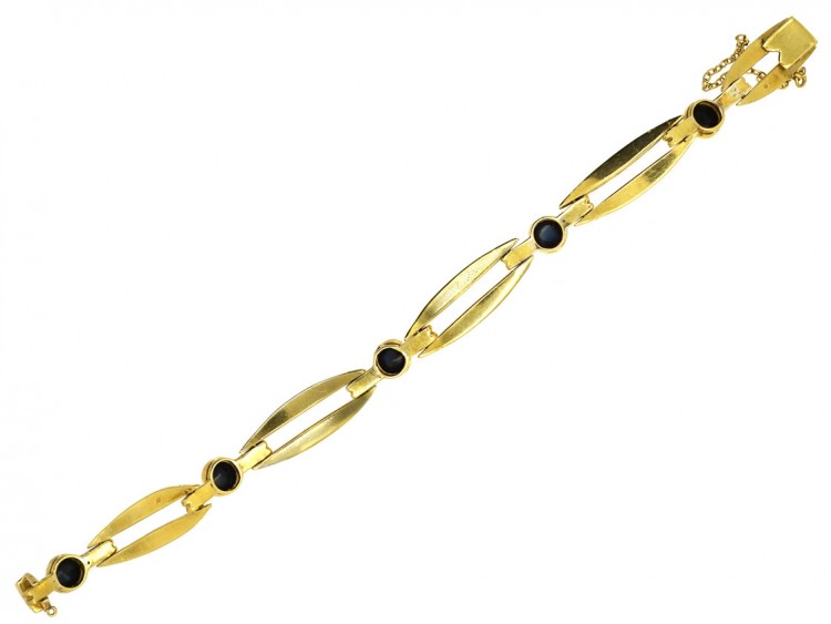French Art Deco 18ct Gold ​& Cabochon Sapphire Bracelet