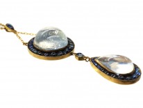 Art Deco Large 15ct Gold & Moonstone ​& Sapphire Pendant on 15ct Gold Chain