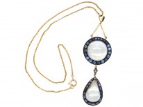 Art Deco Large 15ct Gold & Moonstone ​& Sapphire Pendant on 15ct Gold Chain