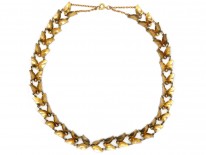 Silver Gilt Green Enamel Laurel Leaf Design Necklace