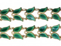 Silver Gilt Green Enamel Laurel Leaf Design Necklace