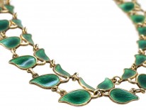 Silver Gilt Green Enamel Laurel Leaf Design Necklace