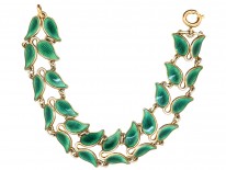 Silver Gilt Green Enamel Laurel Leaf Design Bracelet