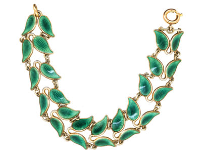 Silver Gilt Green Enamel Laurel Leaf Design Bracelet