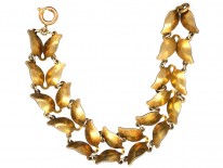 Silver Gilt Green Enamel Laurel Leaf Design Bracelet