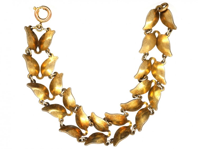 Silver Gilt Green Enamel Laurel Leaf Design Bracelet