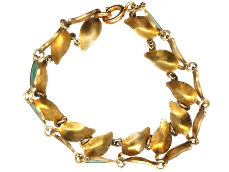 Silver Gilt Green Enamel Laurel Leaf Design Bracelet