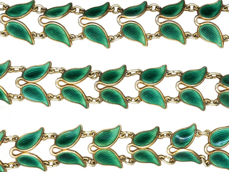 Silver Gilt Green Enamel Laurel Leaf Design Necklace