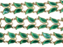 Silver Gilt Green Enamel Laurel Leaf Design Necklace