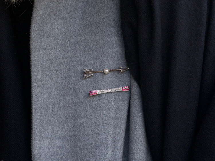 Diamond & Natural Pearl Arrow Brooch