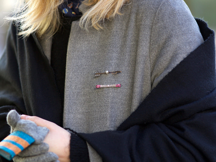 Diamond & Natural Pearl Arrow Brooch