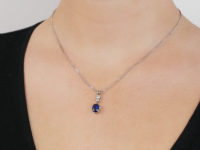 Sapphire & Diamond Drop Pendant on 18ct White Gold Chain