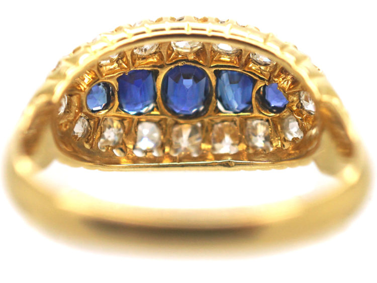 Edwardian 18ct Gold Boat Shaped Sapphire Diamond Ring