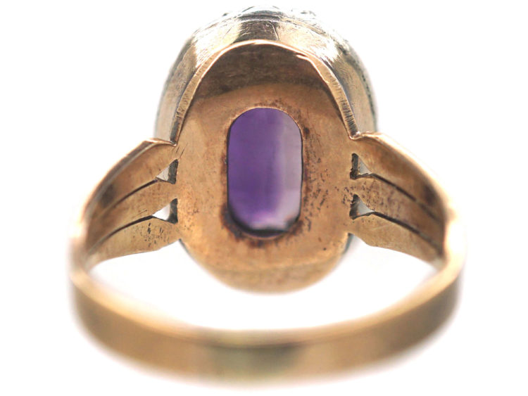 Georgian 9ct Gold Oval Amethyst & Rose Diamond Ring