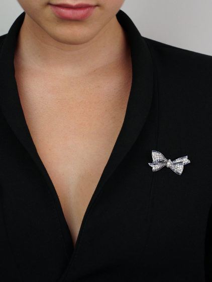 Art Deco Platinum, Sapphire & Diamond Bow Brooch