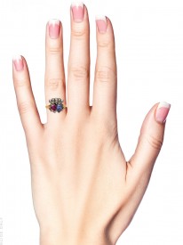 Georgian Ruby & Sapphire Double Heart Ring With Diamond Set Crown Top