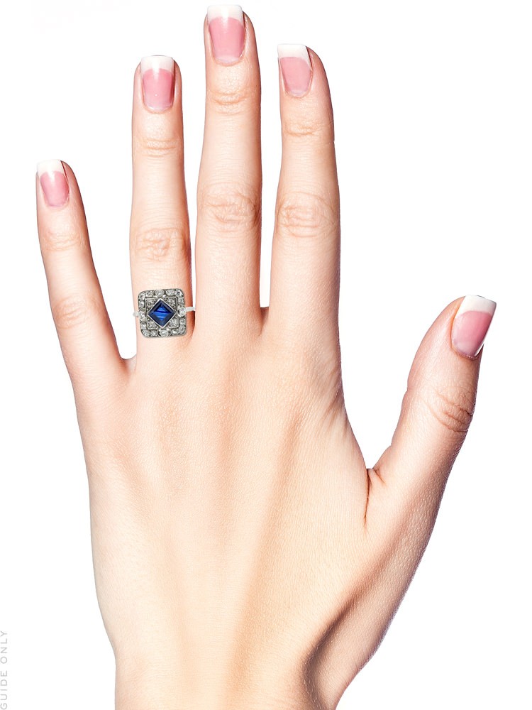Art Deco Platinum ​& Natural Burmese Square Sapphire Ring
